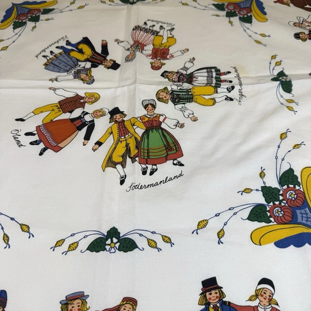 Vintage Roso Handtryck Sweden Tablecloth Folk Costume 100% Cotton 33in Swedish